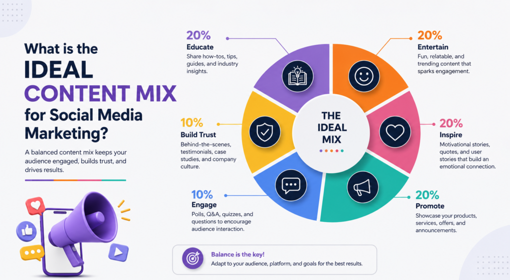 What is the idea content mix for social media marketing?
